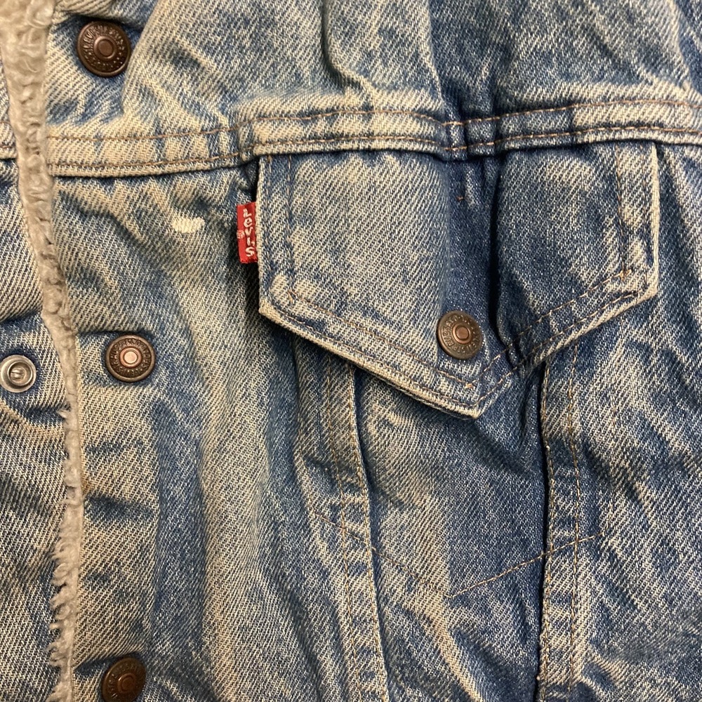 Vintage 80s Levi's Sherpa Lined Denim Jean Trucker Jacket Size L 44 Made In USA - Picture 3 of 6